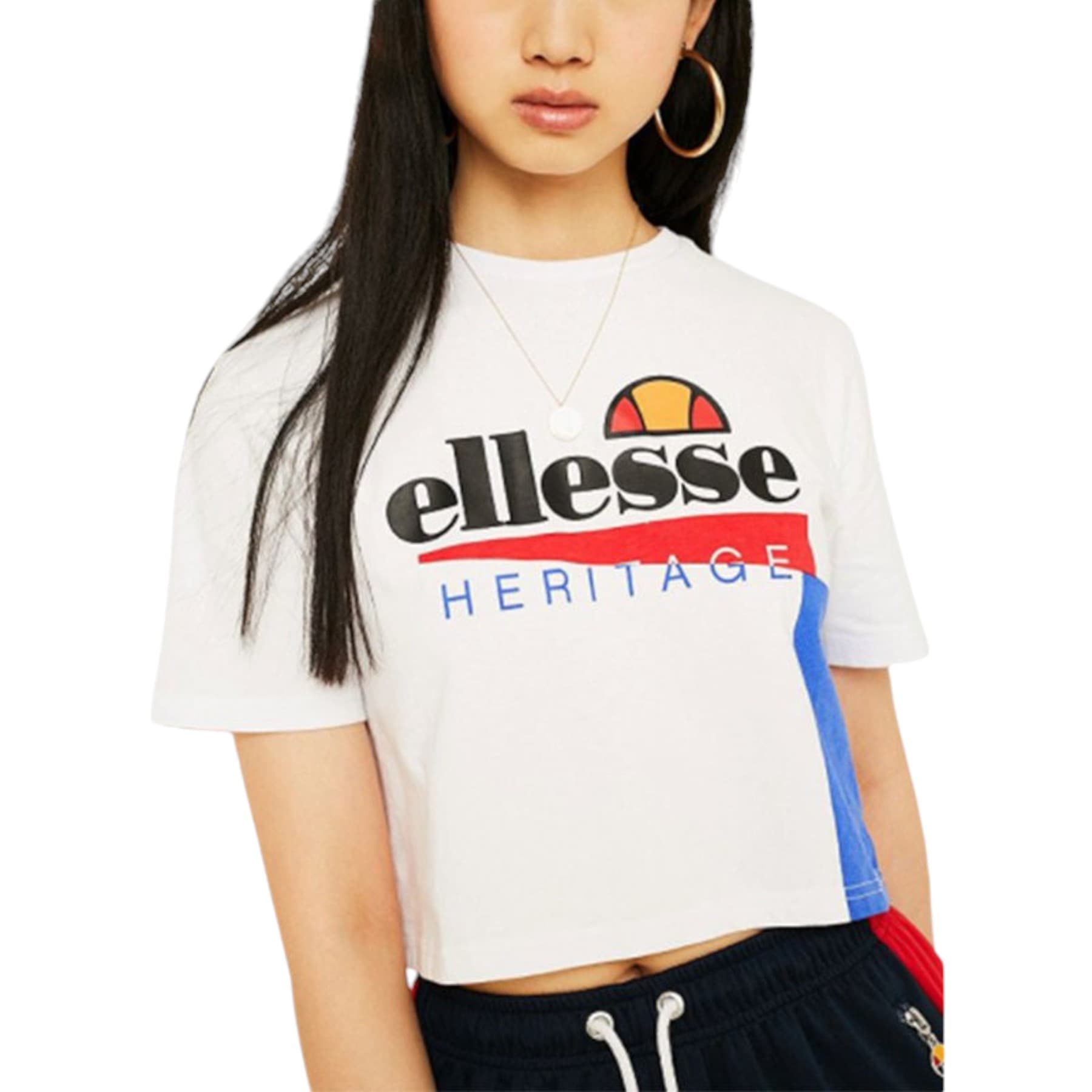 Ellesse Cerezza women's crop t-shirt front view with printed logo