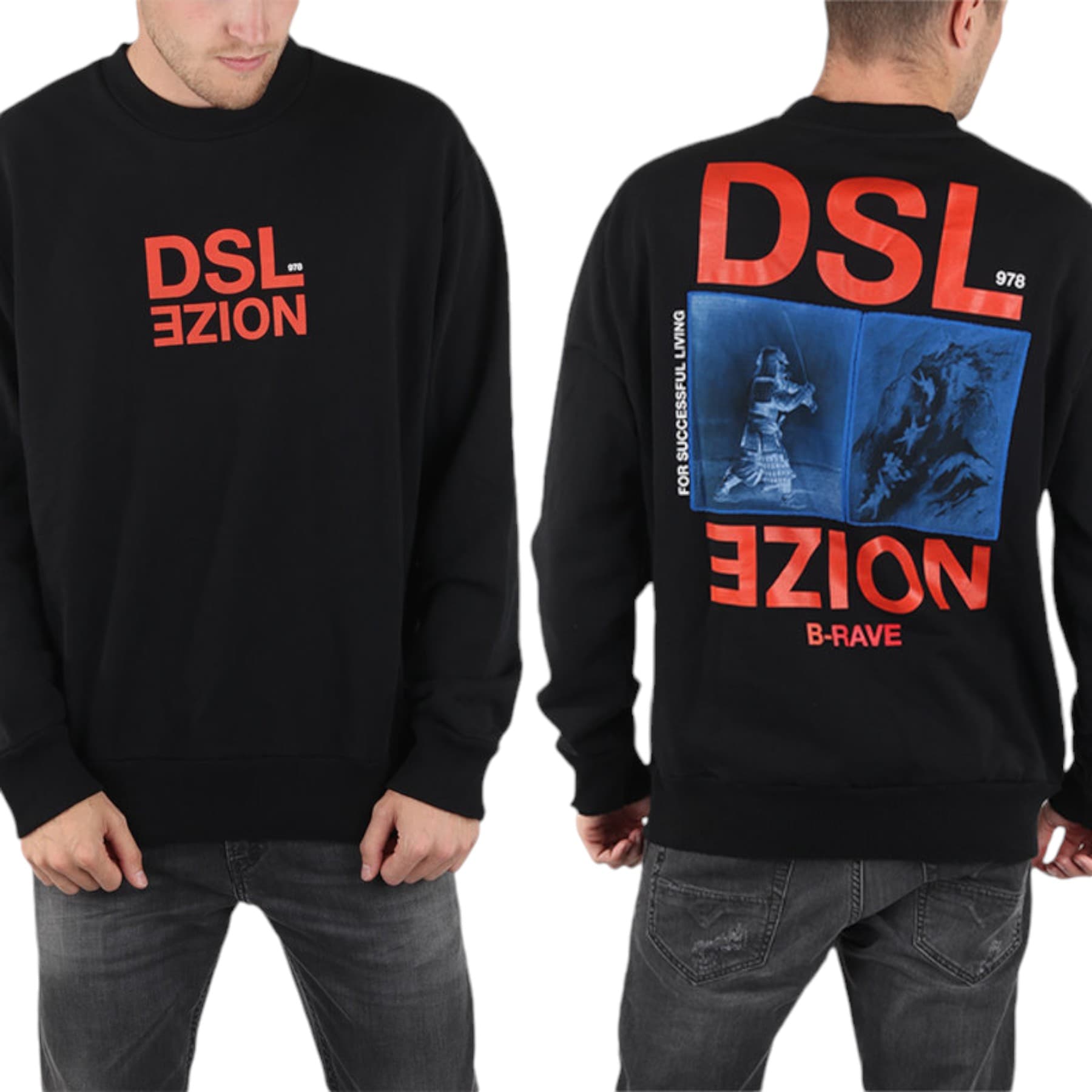 Diesel S-BAY-XA men's cotton sweatshirt front view, crew neck pullover style