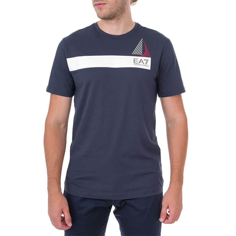 Emporio Armani EA7 men's navy blue cotton t-shirt front view