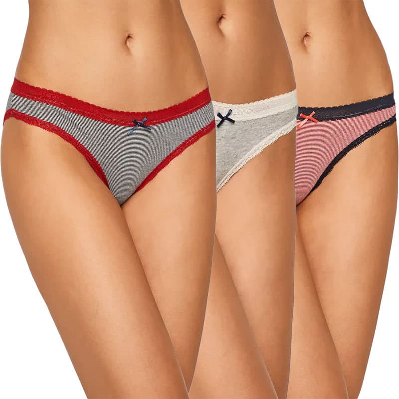 Pepe Jeans London women's bikini bottoms front view, red stripe design