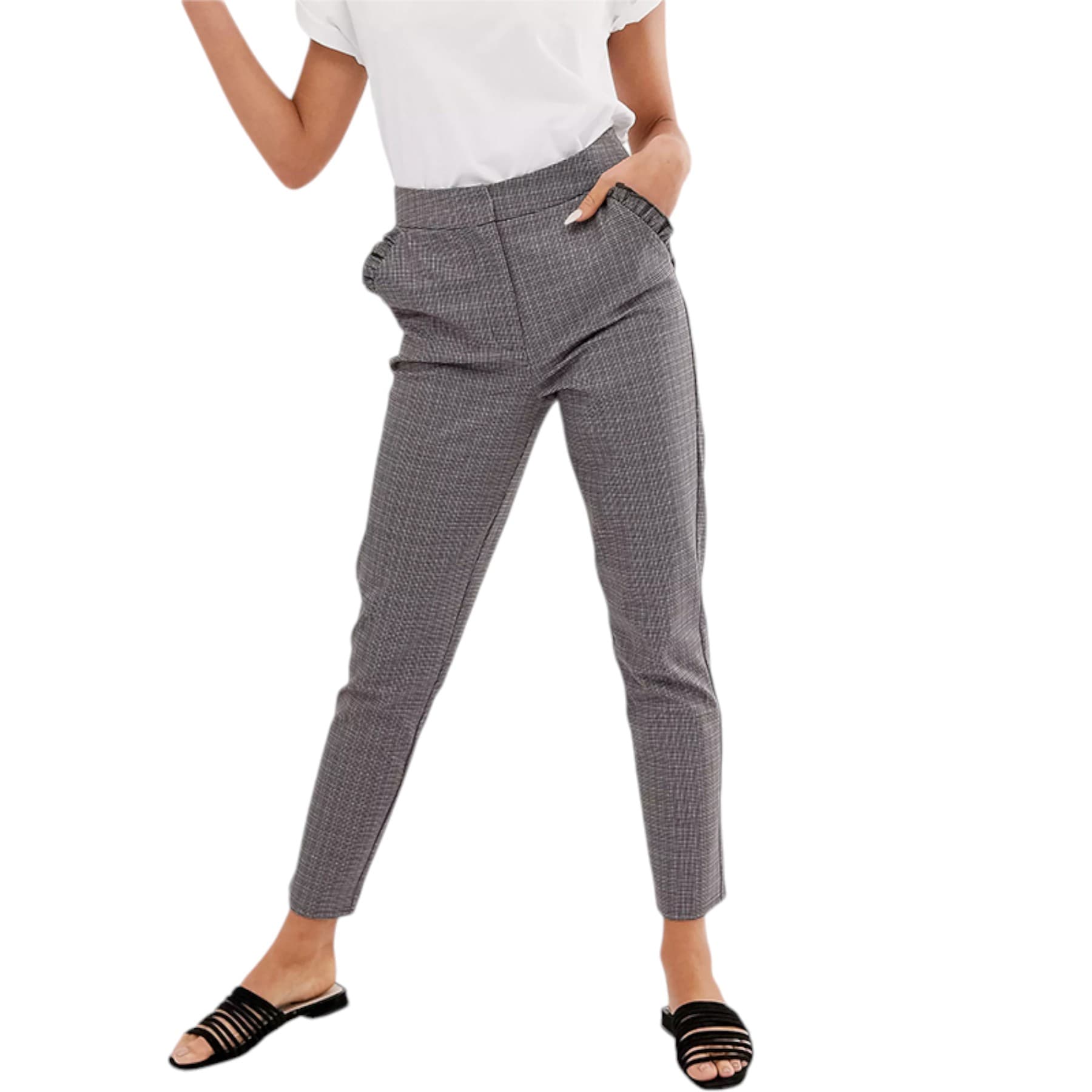 Brave Soul Miriam black check trousers front view, slim fit