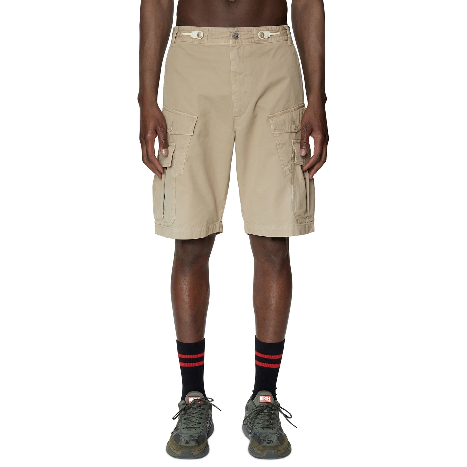Diesel P-JOFFE-SHO black cargo shorts front view