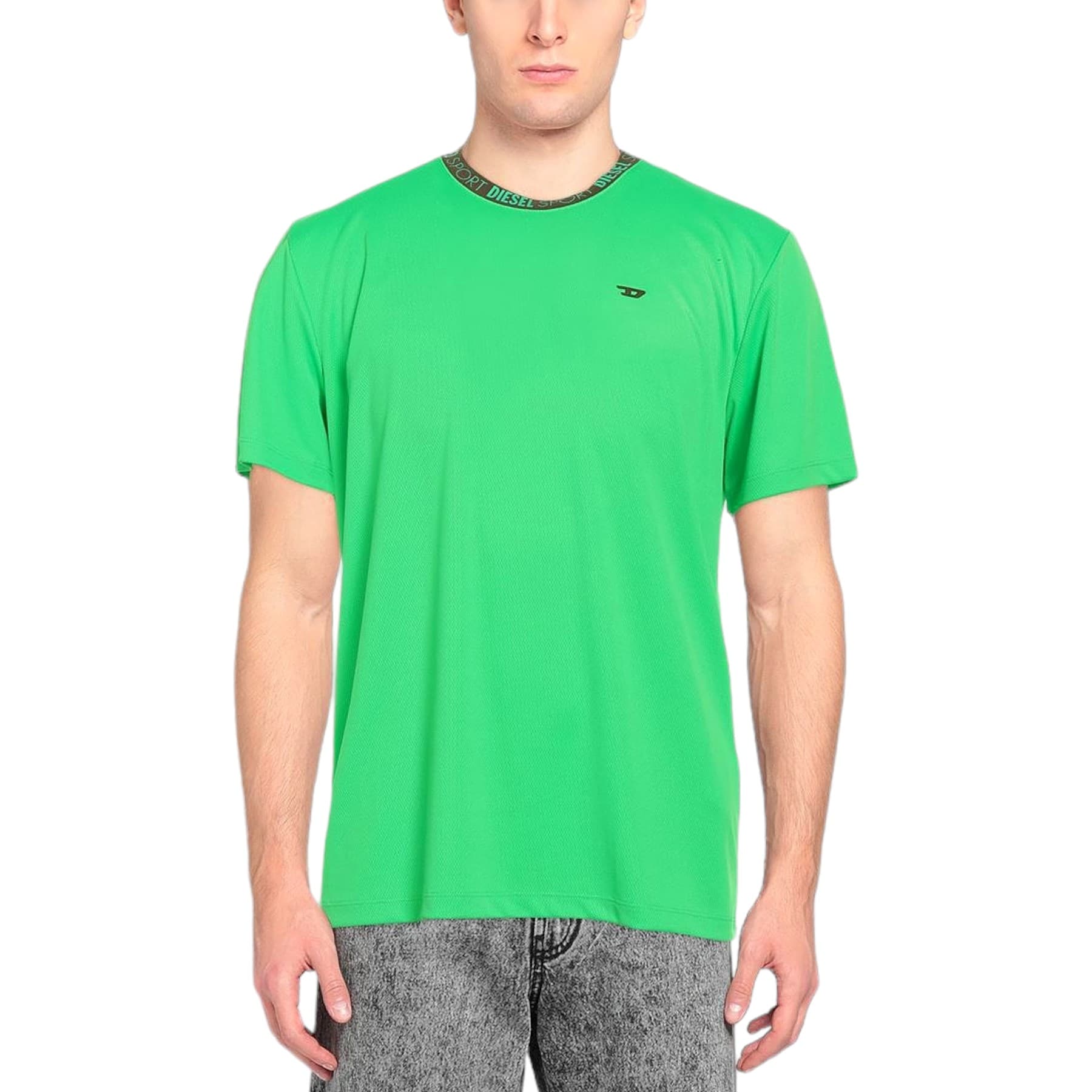 Diesel Amtee Alix men's neon green crew neck t-shirt front view