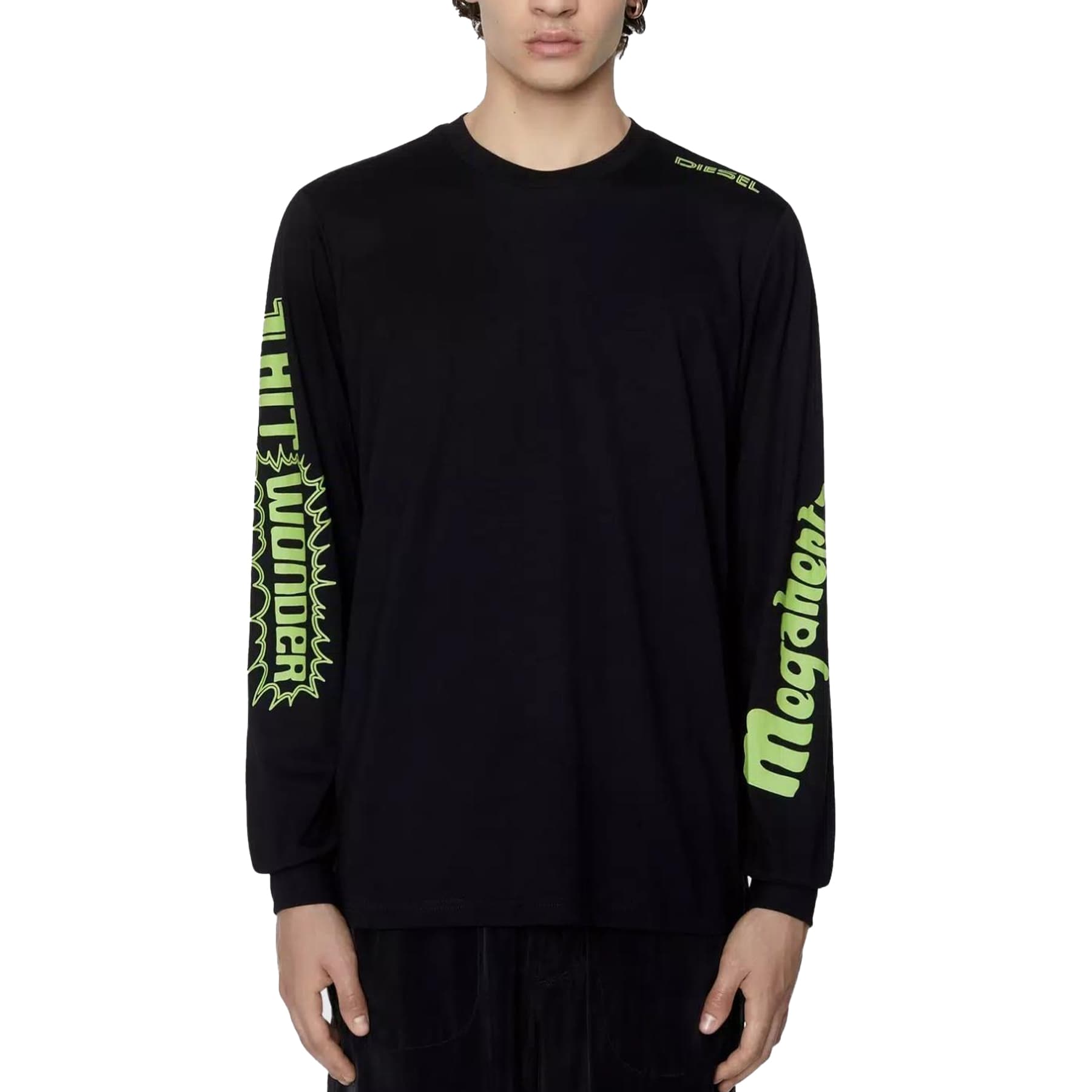 Diesel T JUST E6 black crew neck long-sleeve men's t-shirt front view