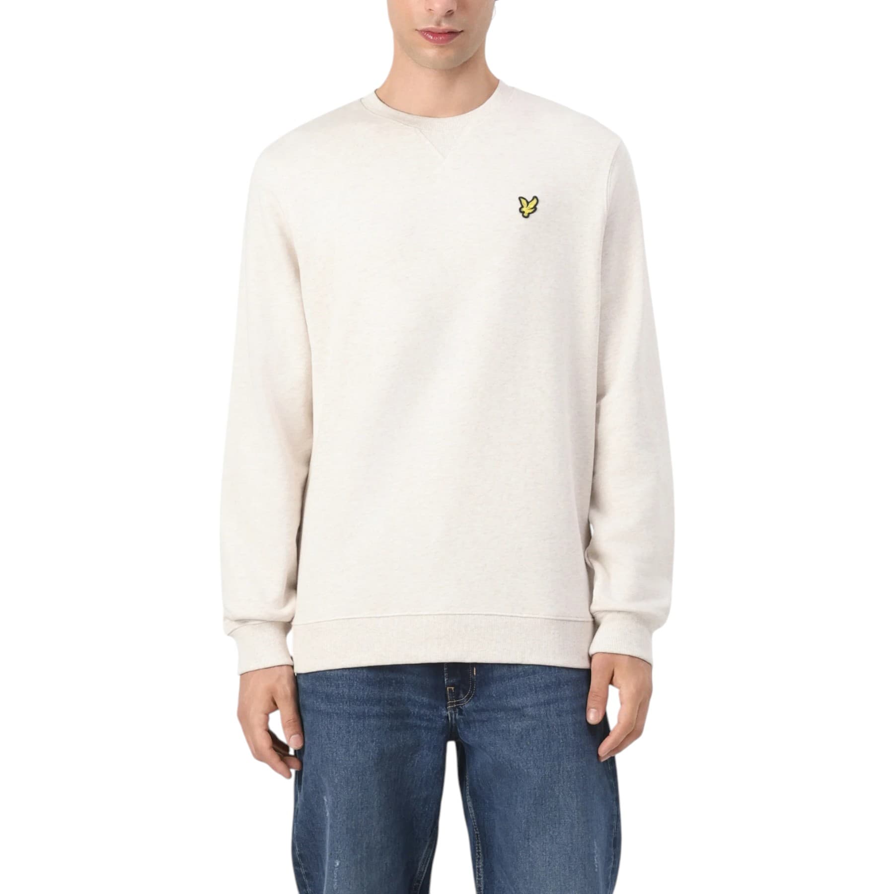 Lyle & Scott men's cove beige sweatshirt with crew neck, front view