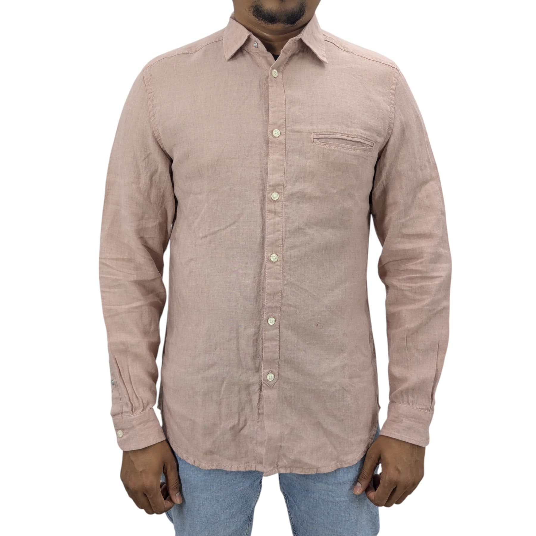 Diesel R-Saka pink linen shirt front view with embroidered logo