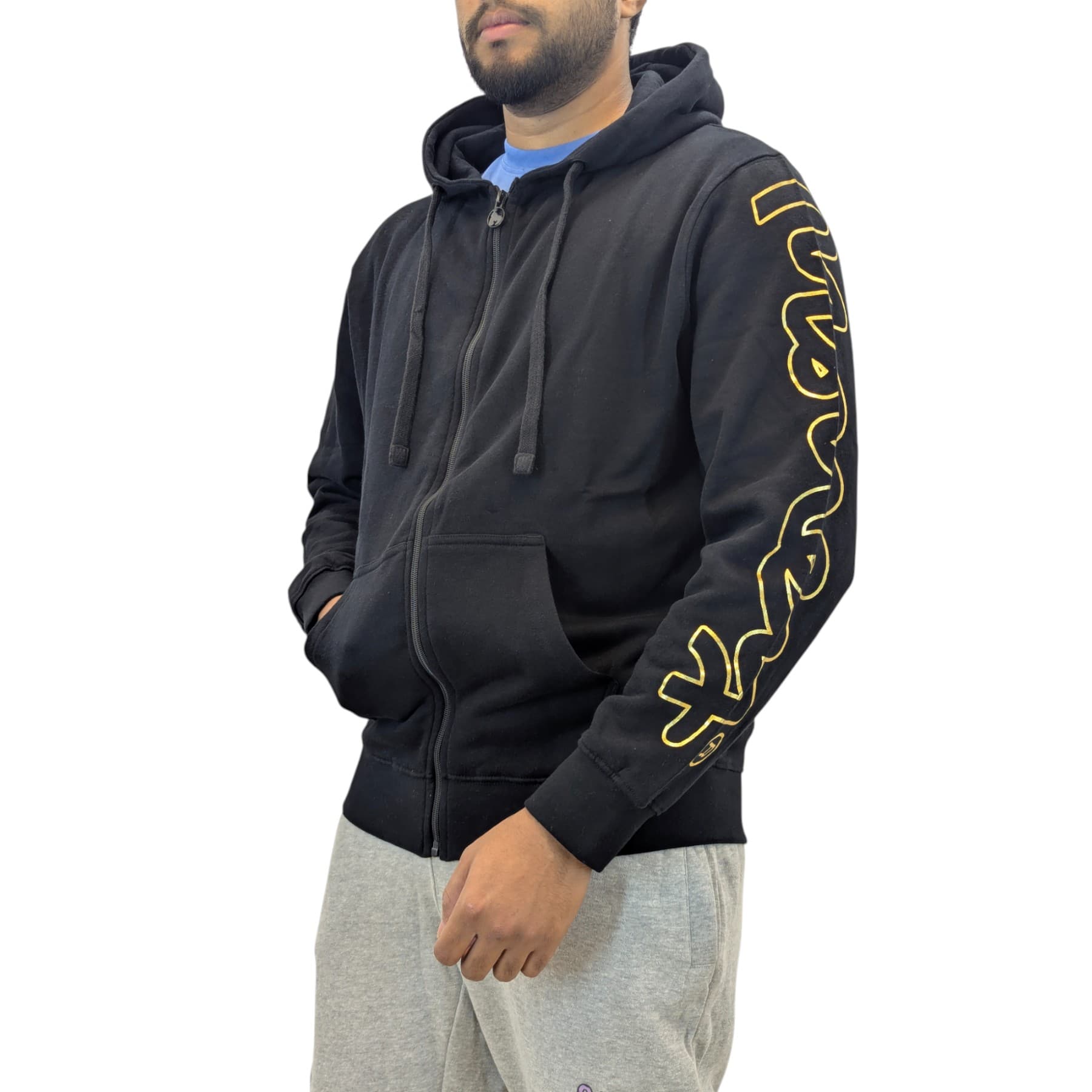 MONEY CLOTHING black men's full zip hoodie front view